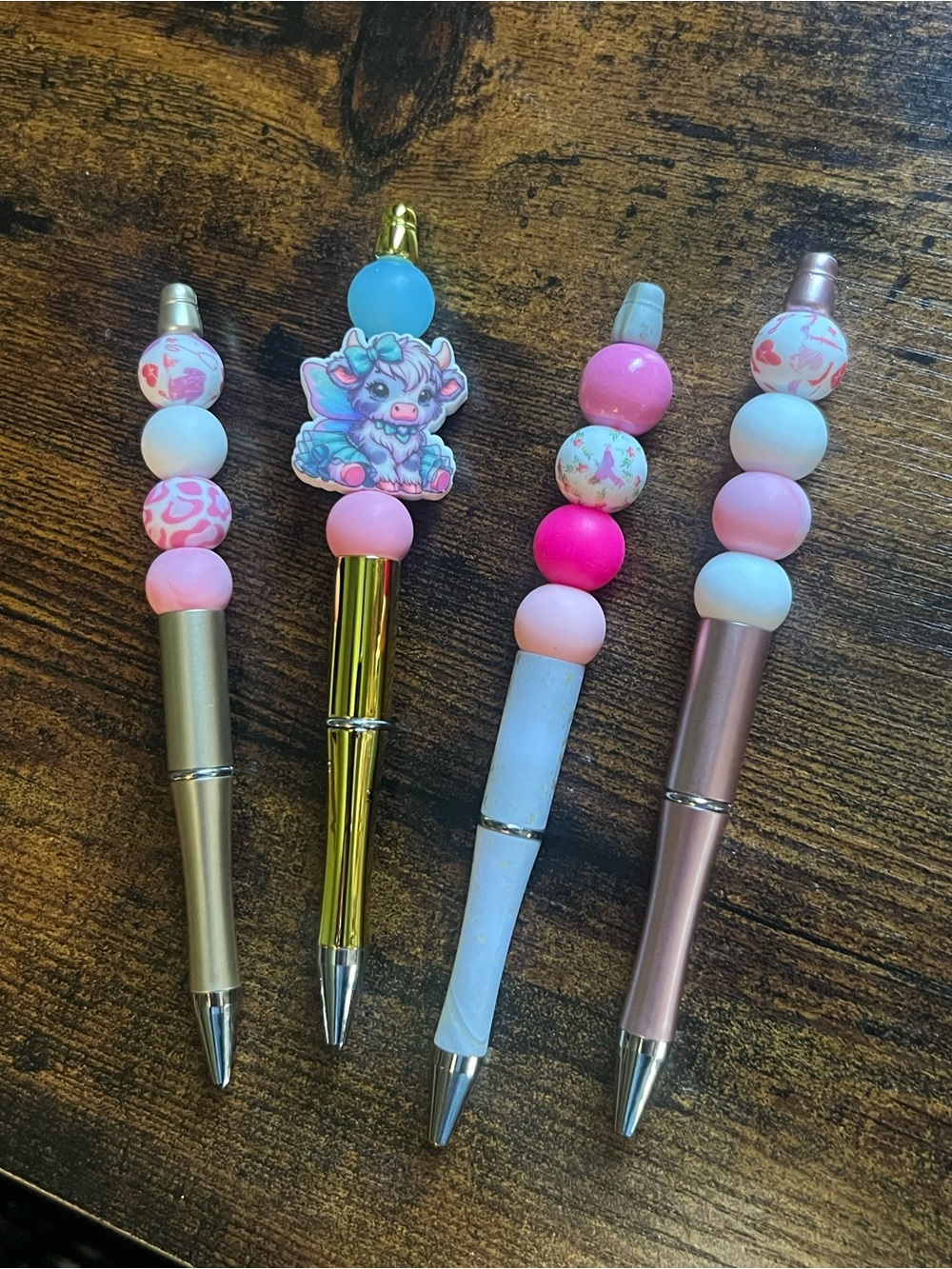 4 Beaded Pink Assorted Character Pens M73